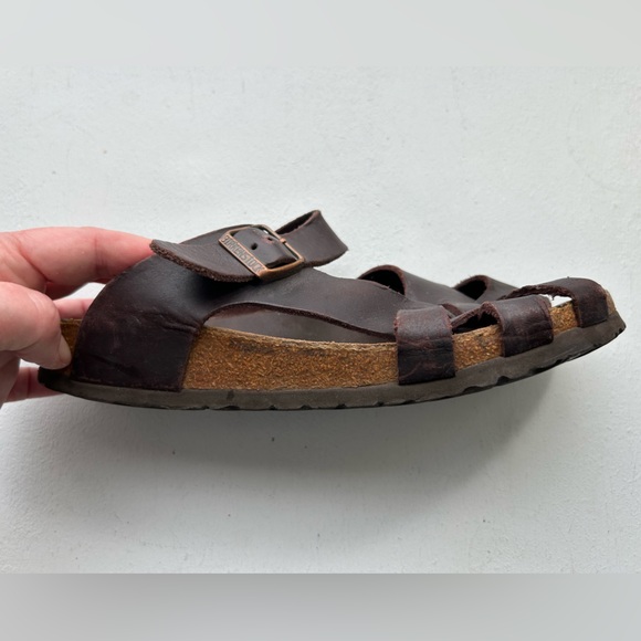 Birkenstock Sandals Pisa Dark Brown Leather Straps Boho Size 40 As Is - Picture 3 of 7
